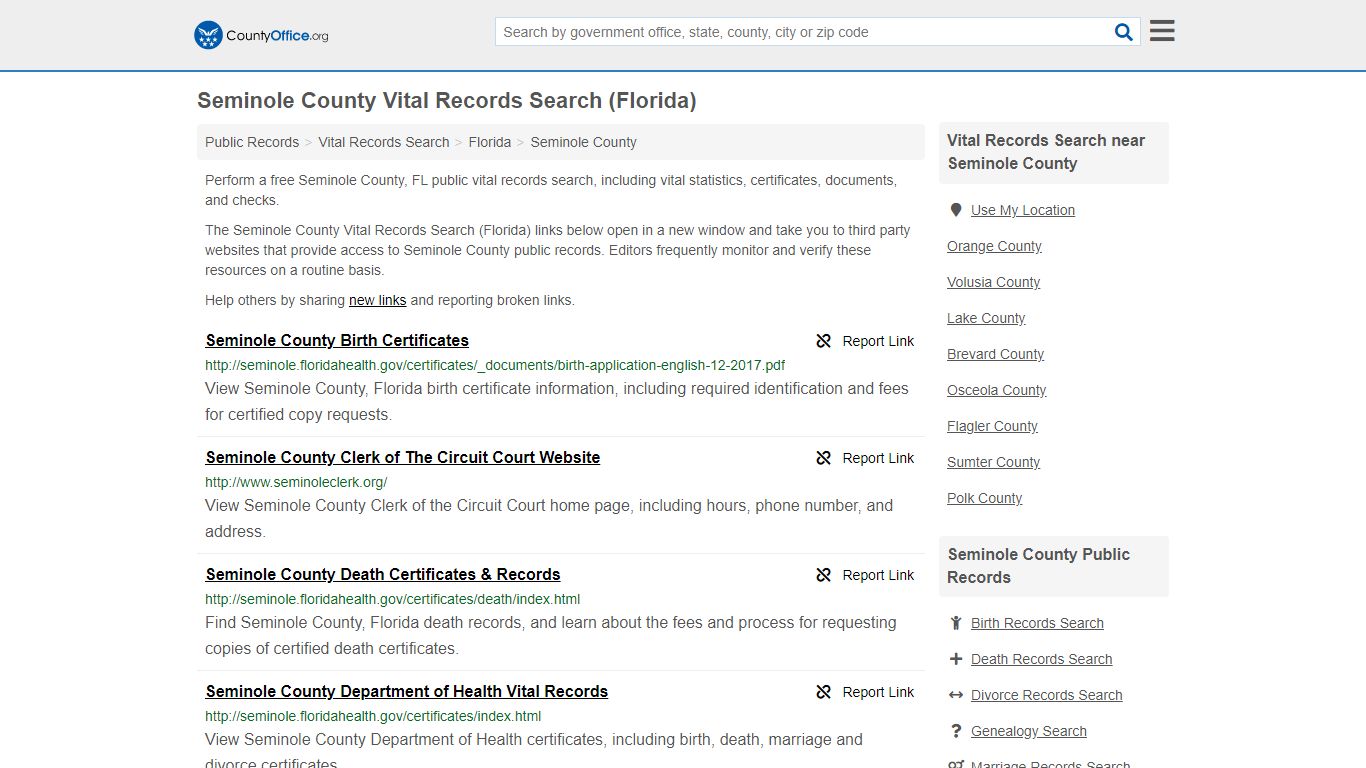 Vital Records Search - Seminole County, FL (Birth, Death ...